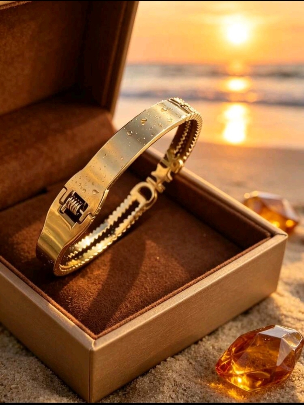 Gold-Tone Multicolor Letter & Star Bracelet Insp. DiOR Nwot - Picture 3 of 4